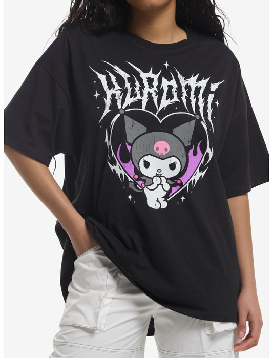 Kuromi Metal Destructed Girls Oversized T-Shirt - US 3106