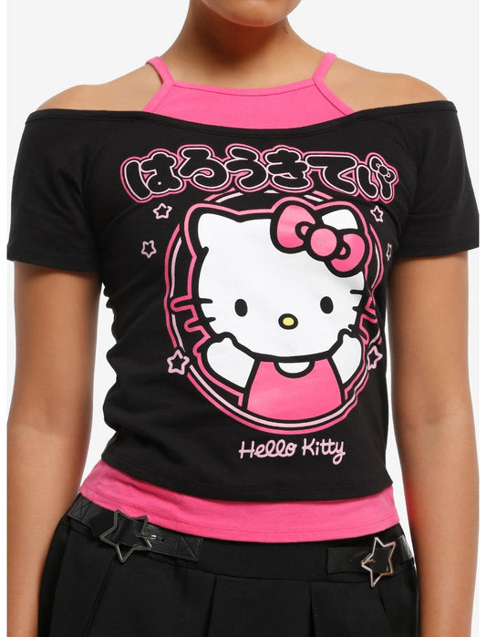 Hello Kitty Pink Portrait Girls Cold-Shoulder Top - US 4124
