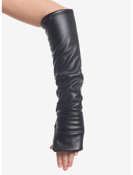 Black Faux Leather Zipper Arm Warmers - US 8284