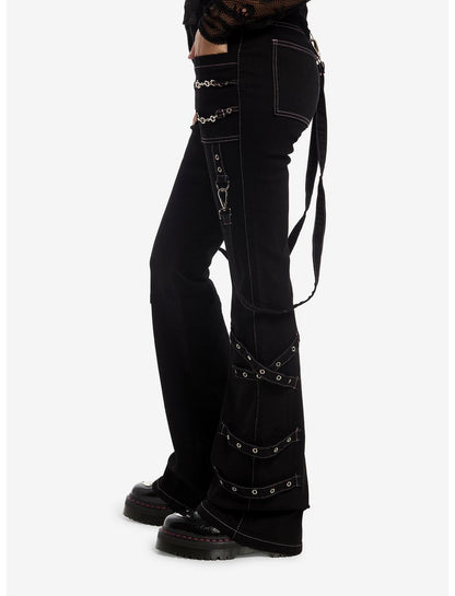 Black Grommet Strap Flare Carpenter Pants - US 2317