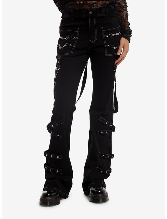 Black Grommet Strap Flare Carpenter Pants - US 2317