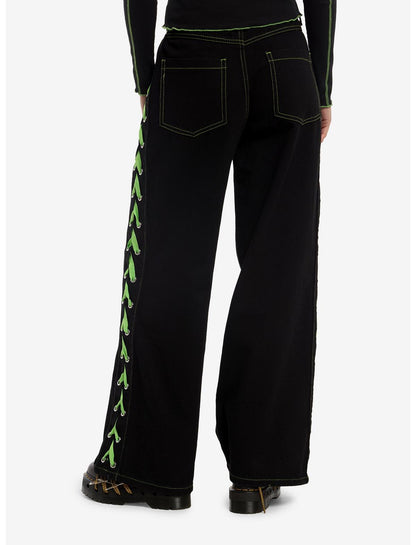 Black & Neon Green Lace-Up Wide Leg Jeans - US 2547