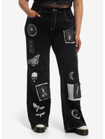 Cosmic Aura Black Gothic Patch Flare Jeans Plus Size - US 9351