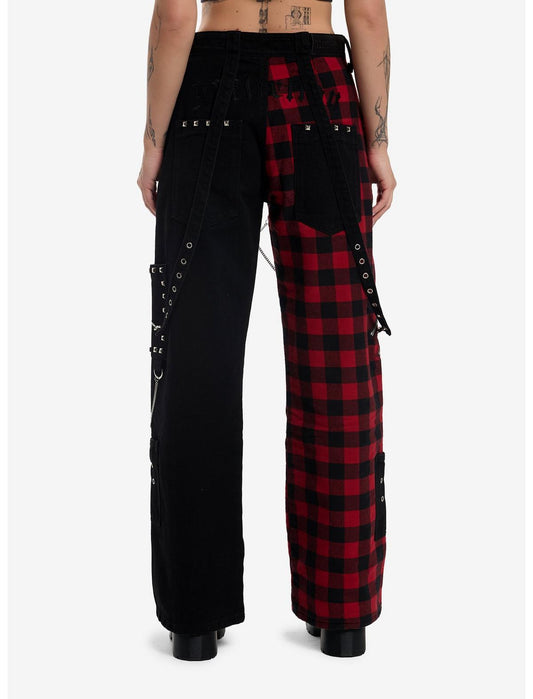 Affliction Black & Red Plaid Split Pyramid Stud Jeans - US 0889