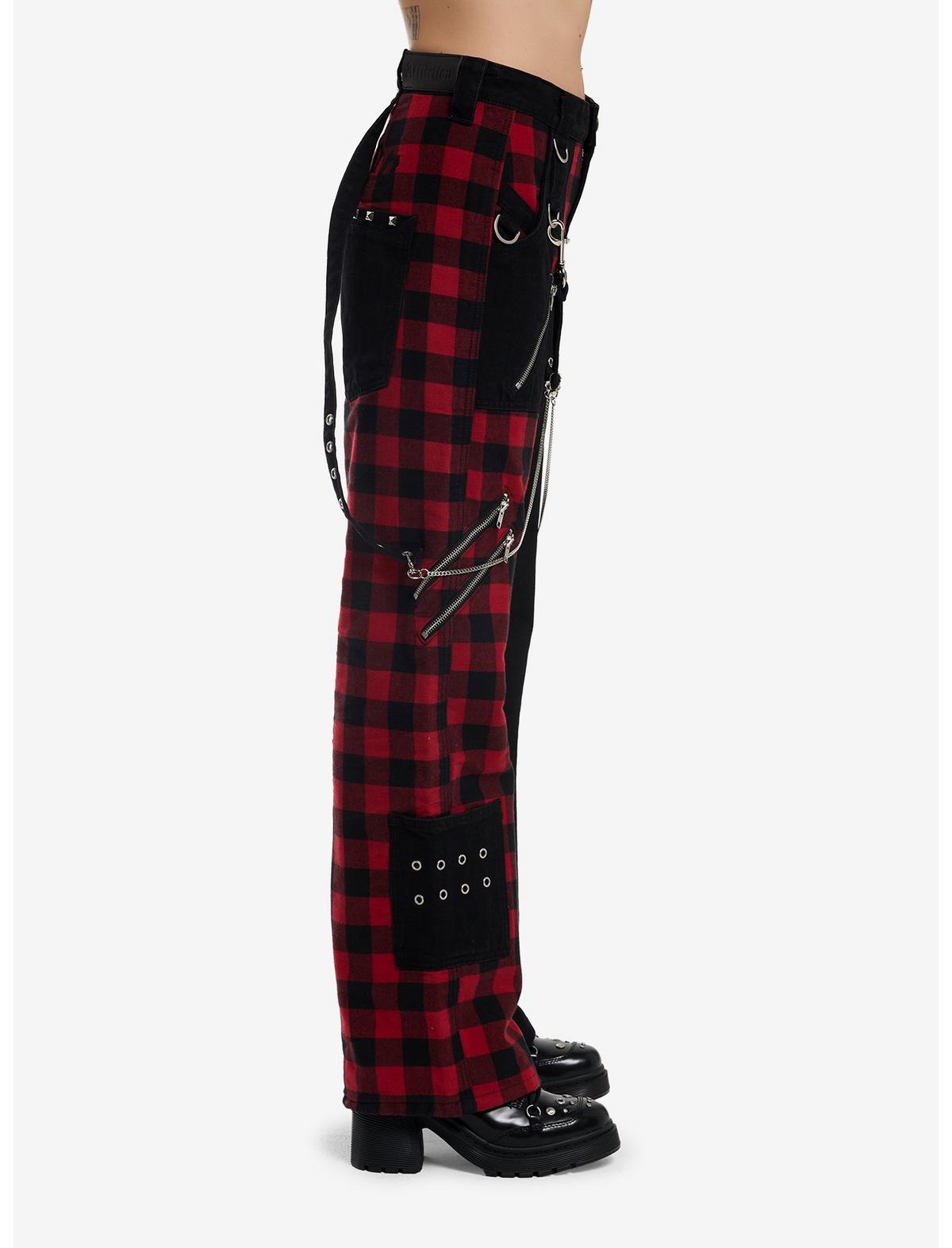 Affliction Black & Red Plaid Split Pyramid Stud Jeans - US 0889