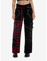 Affliction Black & Red Plaid Split Pyramid Stud Jeans - US 0889
