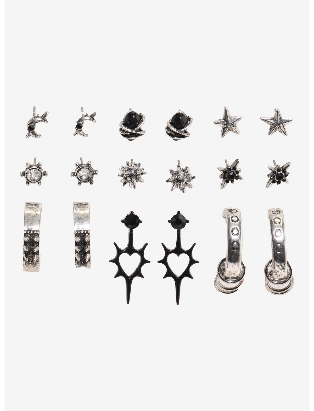 Black Heart Silver Star Earring Set - US 2836