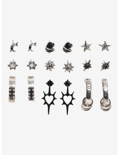 Black Heart Silver Star Earring Set - US 2836