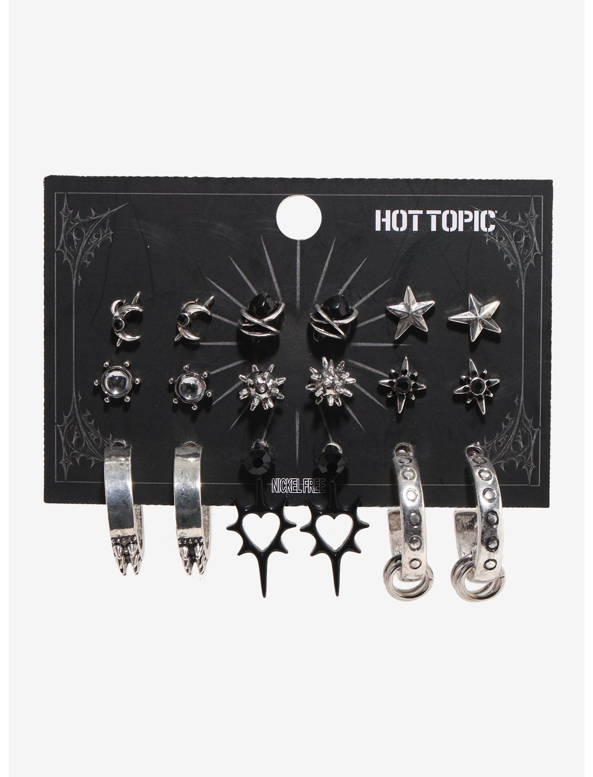 Black Heart Silver Star Earring Set - US 2836