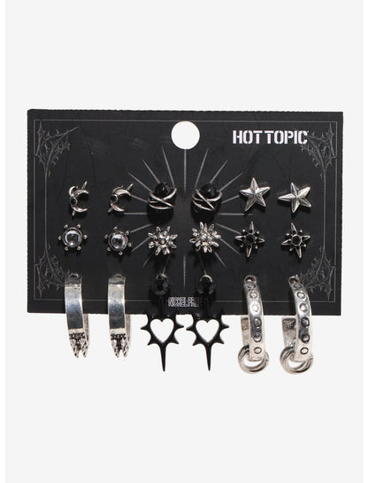 Black Heart Silver Star Earring Set - US 2836