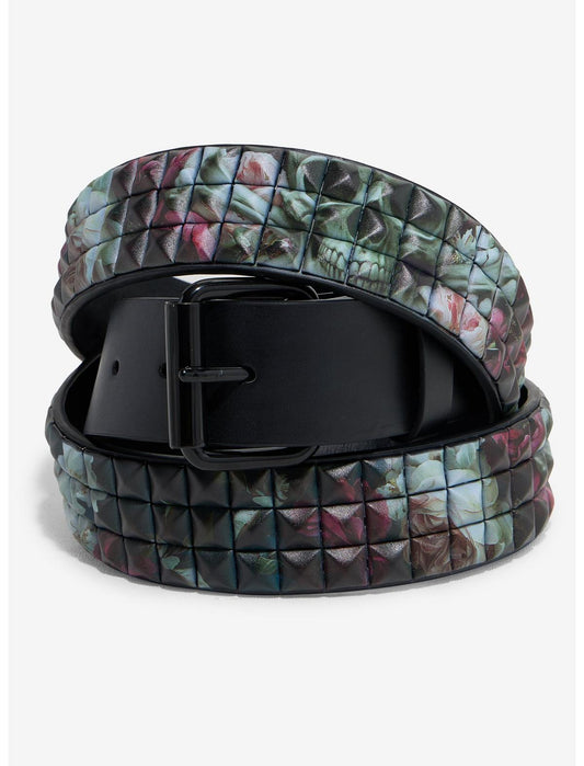 Floral Skull Pyramid Stud Belt - US 4811