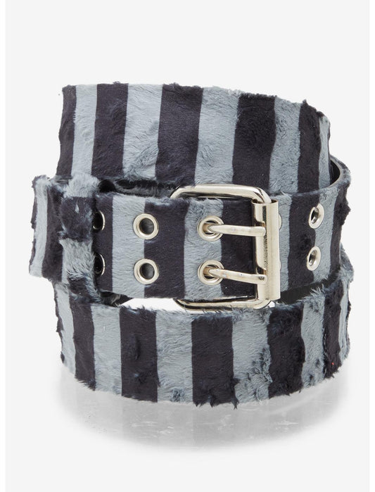 Black & Grey Stripe Faux Fur Grommet Belt - US 4694