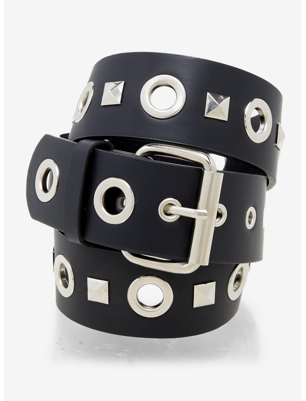 Black & Silver Grommet Pyramid Stud Belt - US 7500