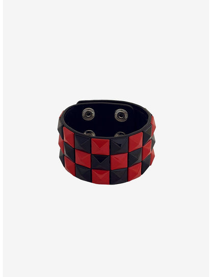 Black & Red Pyramid Stud Cuff Bracelet - US 4053