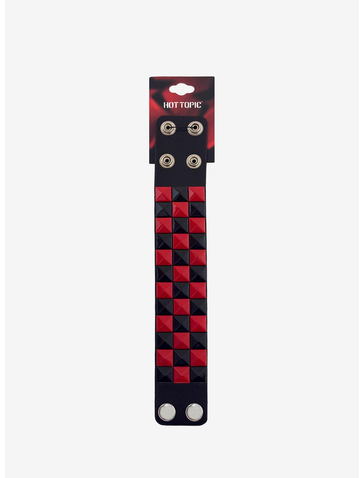 Black & Red Pyramid Stud Cuff Bracelet - US 4053