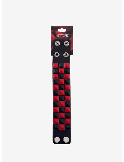 Black & Red Pyramid Stud Cuff Bracelet - US 4053
