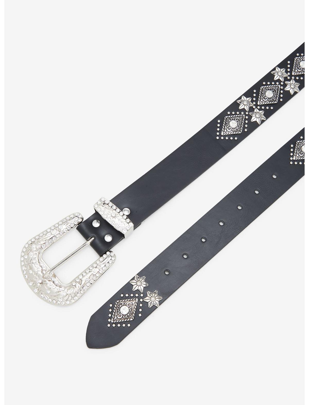 Black Flower Diamond Bling Belt - US 3801