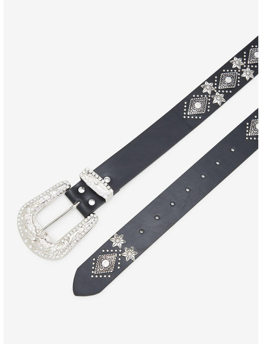 Black Flower Diamond Bling Belt - US 3801