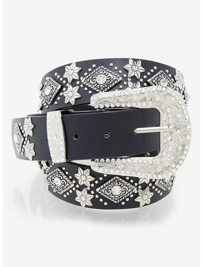 Black Flower Diamond Bling Belt - US 3801