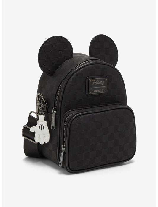 Loungefly Disney Mickey Mouse Black Checkered Figural Convertible Crossbody Bag - US 0942