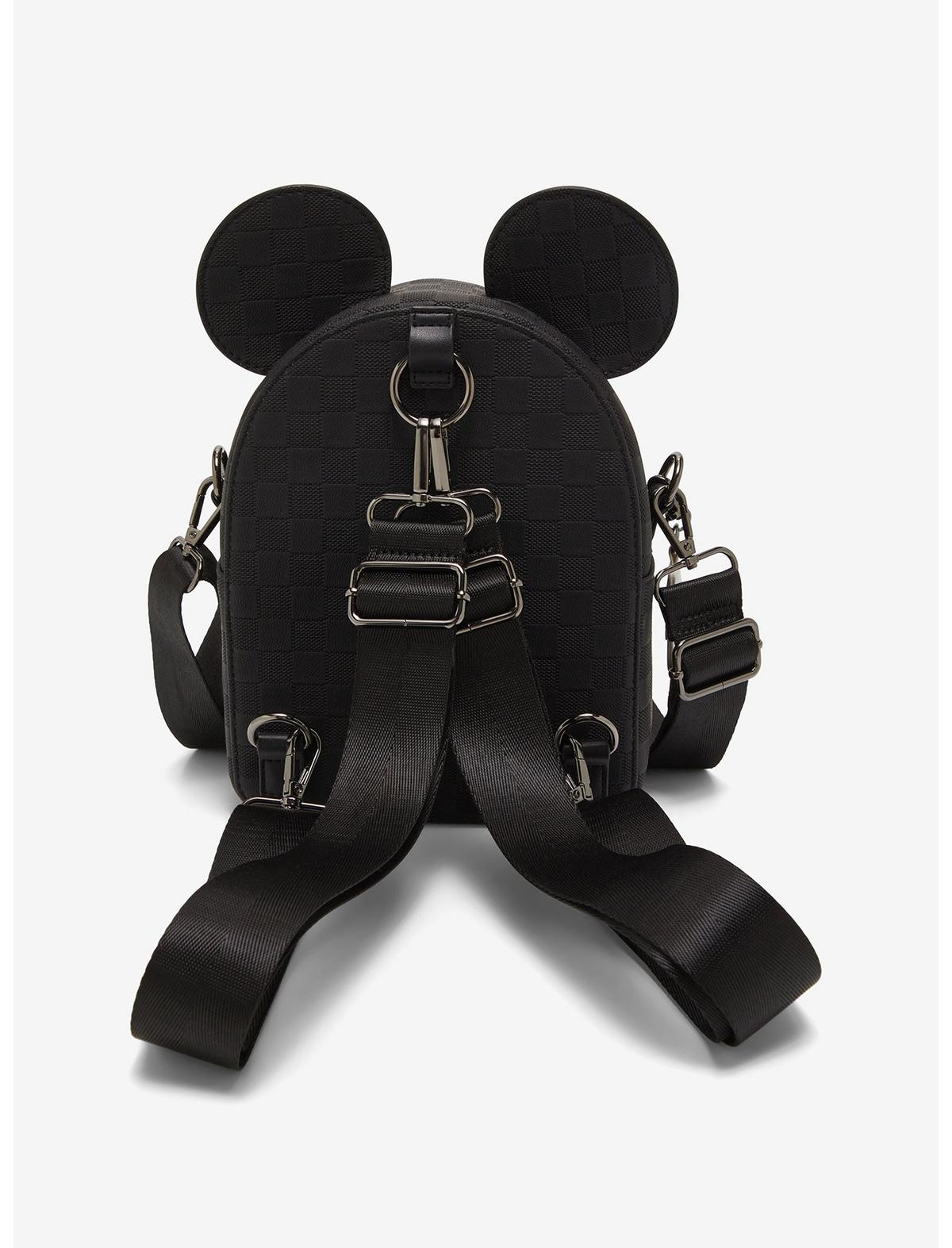 Loungefly Disney Mickey Mouse Black Checkered Figural Convertible Crossbody Bag - US 0942