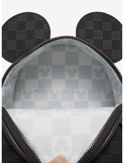 Loungefly Disney Mickey Mouse Black Checkered Figural Convertible Crossbody Bag - US 0942