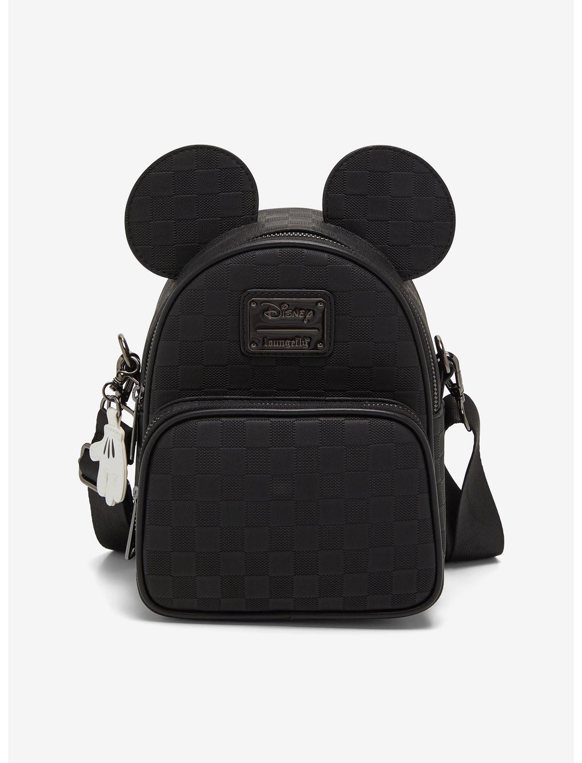 Loungefly Disney Mickey Mouse Black Checkered Figural Convertible Crossbody Bag - US 0942