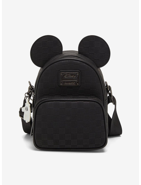 Loungefly Disney Mickey Mouse Black Checkered Figural Convertible Crossbody Bag - US 0942