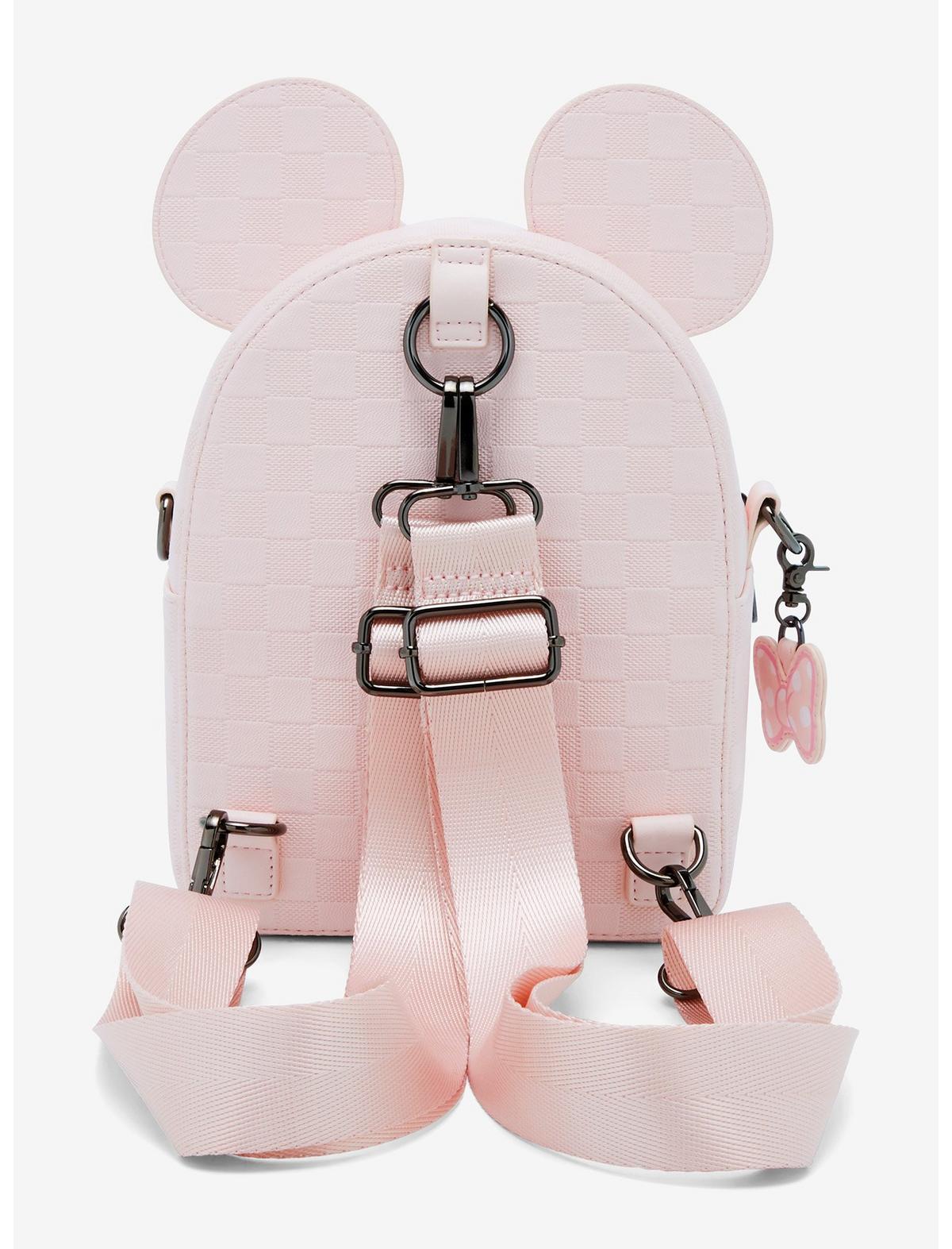 Loungefly Disney Minnie Mouse Light Pink Checkered Figural Convertible Crossbody Bag - US 1649