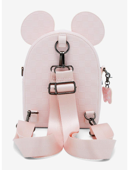 Loungefly Disney Minnie Mouse Light Pink Checkered Figural Convertible Crossbody Bag - US 1649