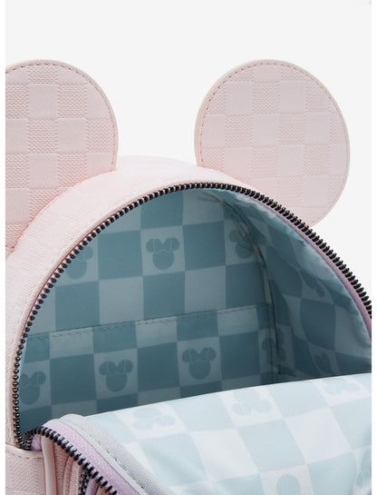 Loungefly Disney Minnie Mouse Light Pink Checkered Figural Convertible Crossbody Bag - US 1649