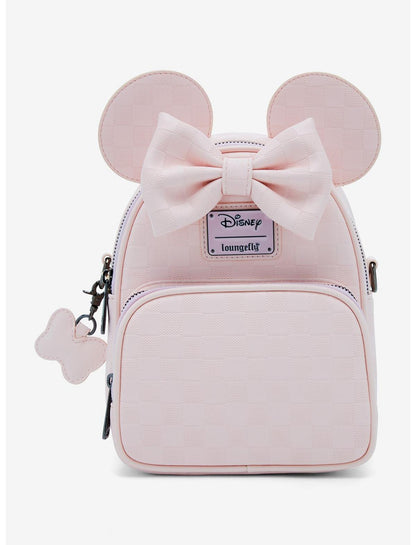 Loungefly Disney Minnie Mouse Light Pink Checkered Figural Convertible Crossbody Bag - US 1649