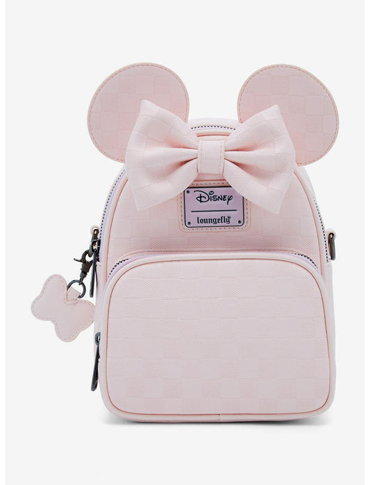 Loungefly Disney Minnie Mouse Light Pink Checkered Figural Convertible Crossbody Bag - US 1649