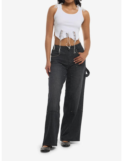 Cosmic Aura Safety Pin & White Lace Girls Tank Top - US 1013