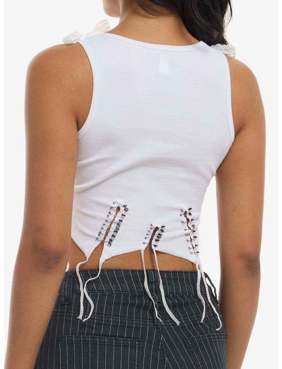 Cosmic Aura Safety Pin & White Lace Girls Tank Top - US 1013