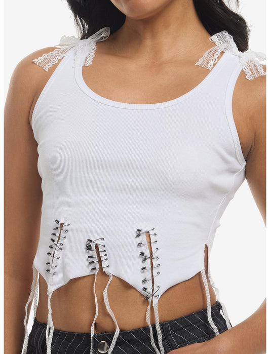 Cosmic Aura Safety Pin & White Lace Girls Tank Top - US 1013