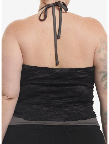 Cosmic Aura Black Lace Mesh Halter Top Plus Size - US 6816