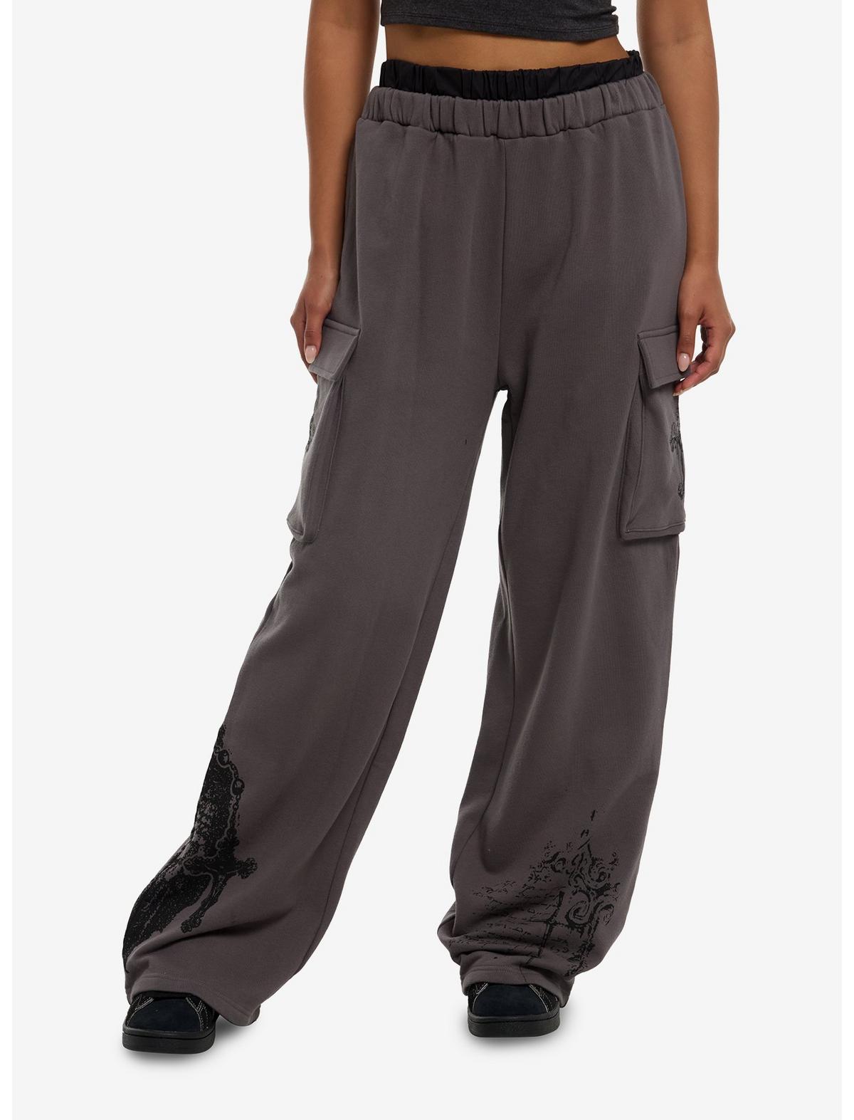 Grey Gothic Cross Double Waist Lounge Pants - US 0473
