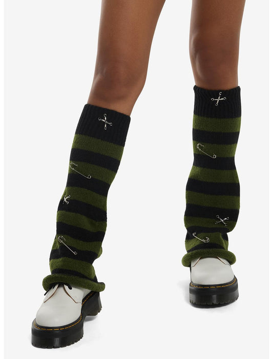 Black & Green Stripe Hardware Flare Leg Warmers - US 1975