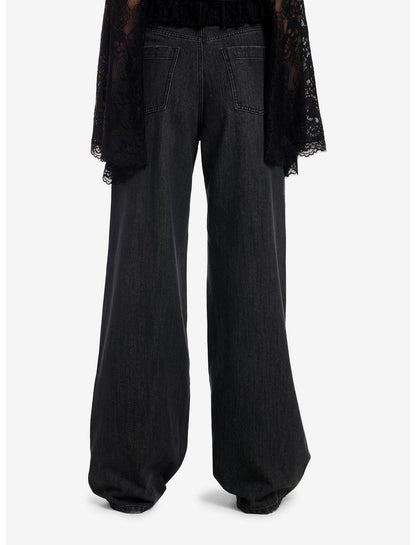 Cosmic Aura Black Lace Distressed Wide Leg Jeans - US 1118