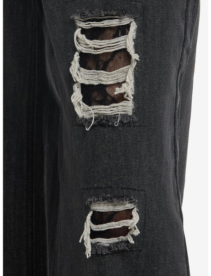 Cosmic Aura Black Lace Distressed Wide Leg Jeans - US 1118