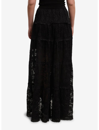 Cosmic Aura Black Lace Tiered Midi Skirt - US 8865