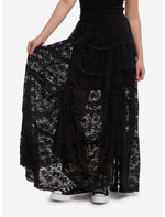 Cosmic Aura Black Lace Tiered Midi Skirt - US 8865