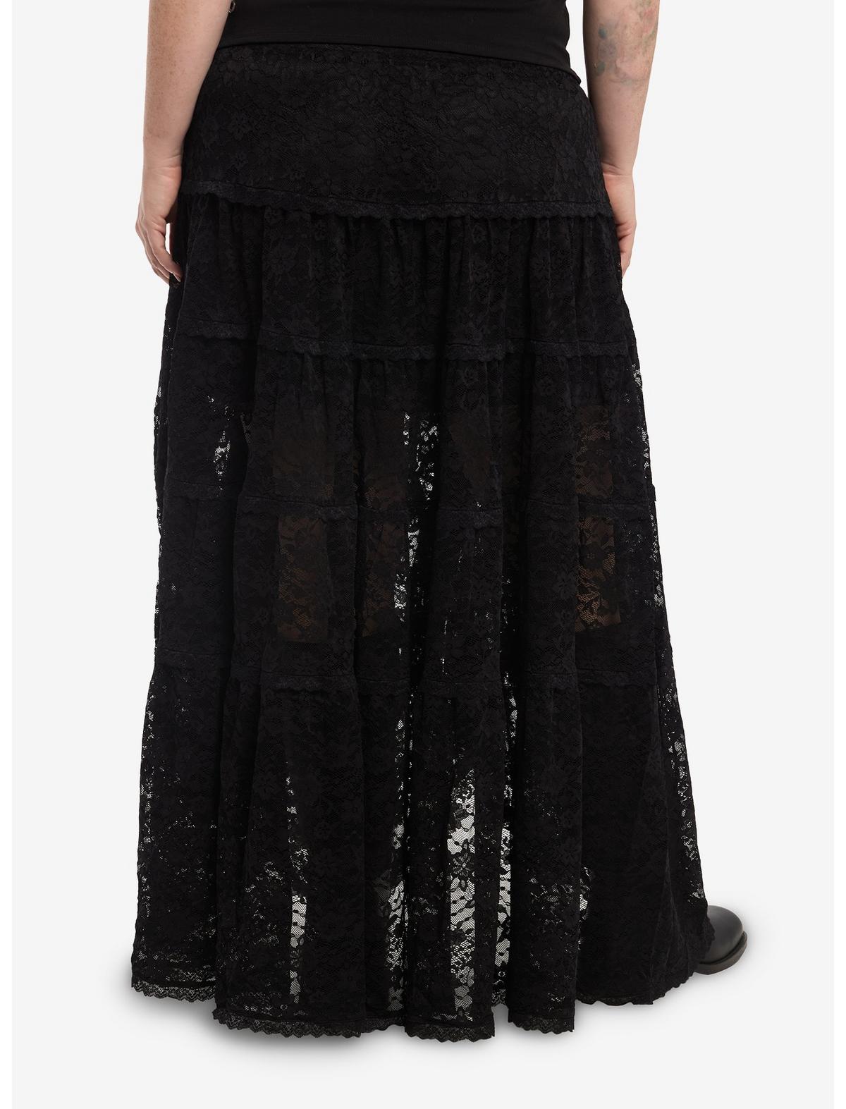 Cosmic Aura Black Lace Tiered Midi Skirt Plus Size - US 8529