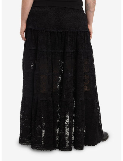 Cosmic Aura Black Lace Tiered Midi Skirt Plus Size - US 8529