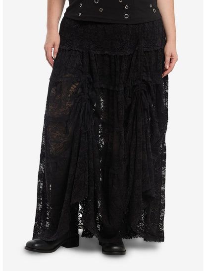Cosmic Aura Black Lace Tiered Midi Skirt Plus Size - US 8529