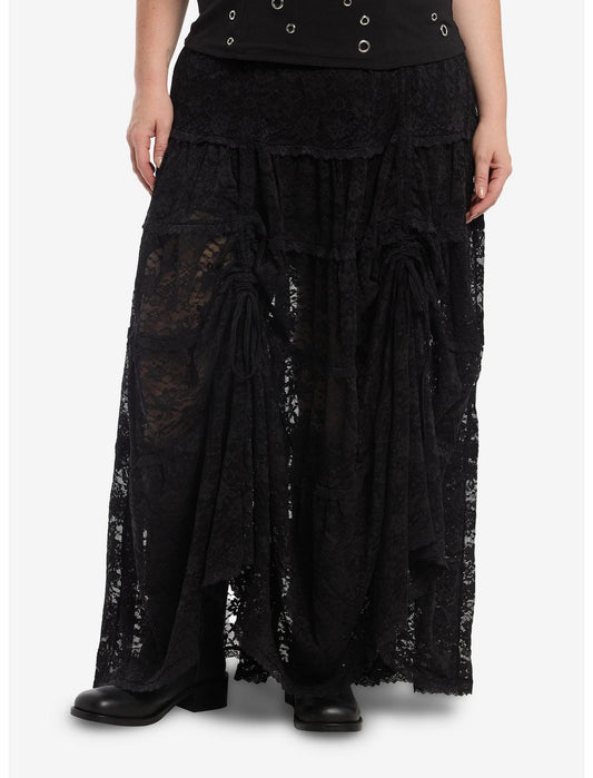 Cosmic Aura Black Lace Tiered Midi Skirt Plus Size - US 8529