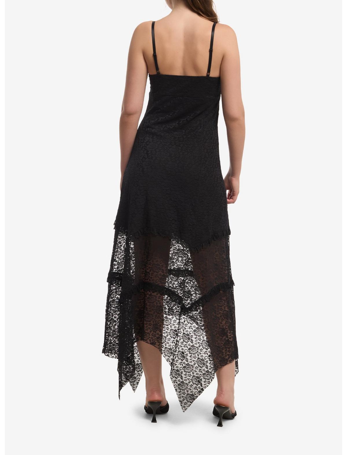 Cosmic Aura Black Lace Hanky Hem Midi Dress - US 4033