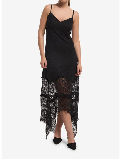 Cosmic Aura Black Lace Hanky Hem Midi Dress - US 4033