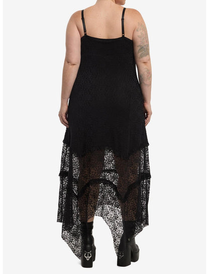 Cosmic Aura Black Lace Hanky Hem Midi Dress Plus Size - US 4342